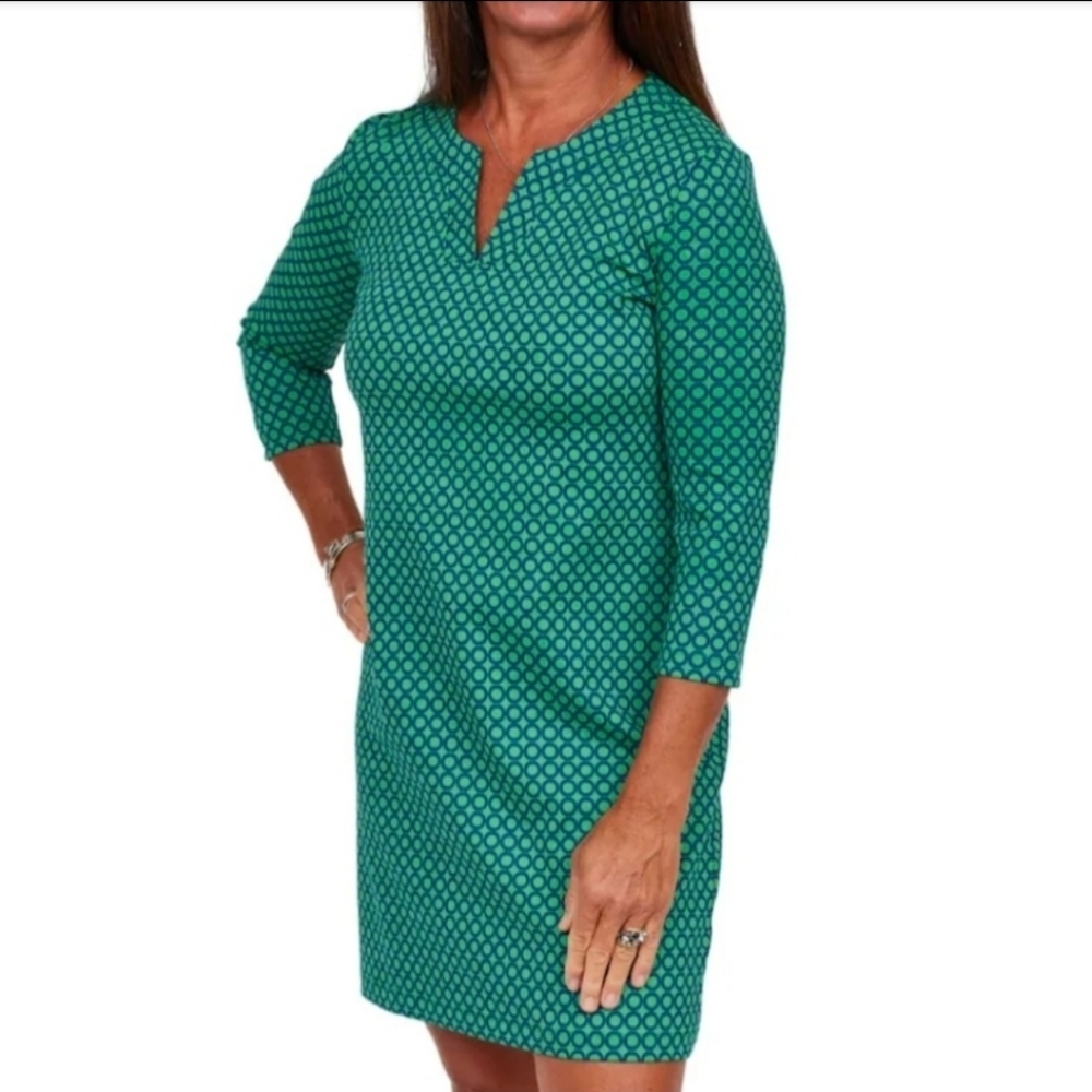 Sailor Sailor Lucille Shift Dress Wrinkle Free Travel Green Print Womens Size XS
